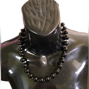 Vintage Monet black beaded costume necklace signed